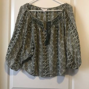 Green Patterned Long Sleeve with Tie